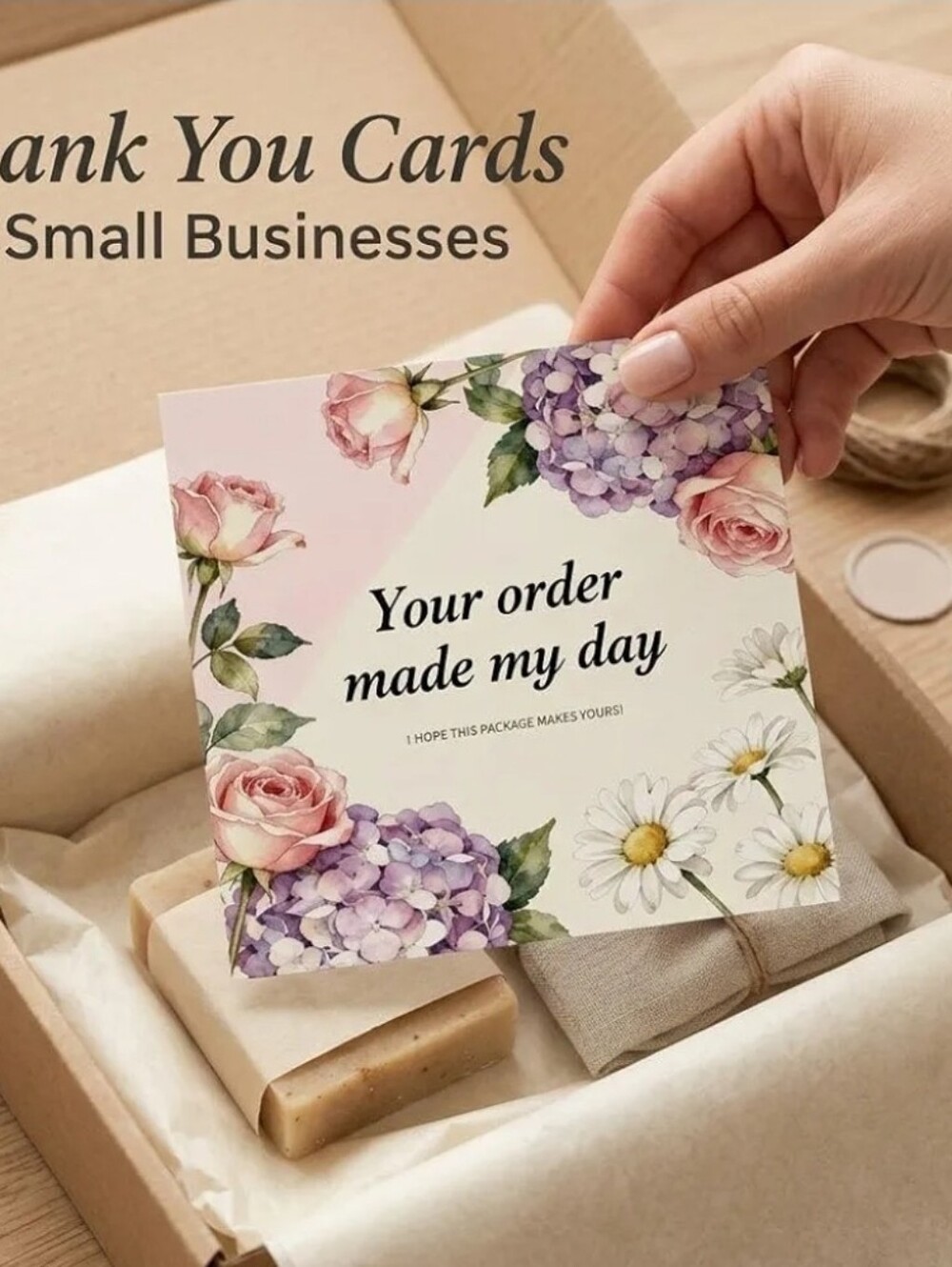 Floral 'Your Order Made My Day' Thank You Cards 40 Cards - Picture 5 of 6
